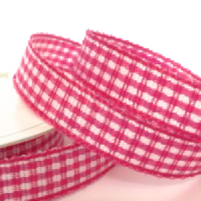 Fuchsia Gingham Ribbon, 10mm