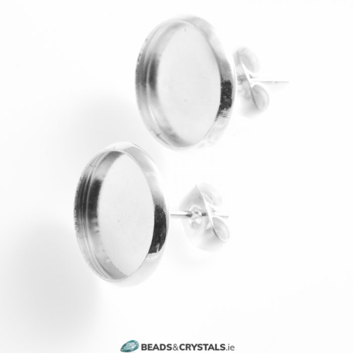 Silver Plated 12mm Round Earring Mounts, 6 pieces