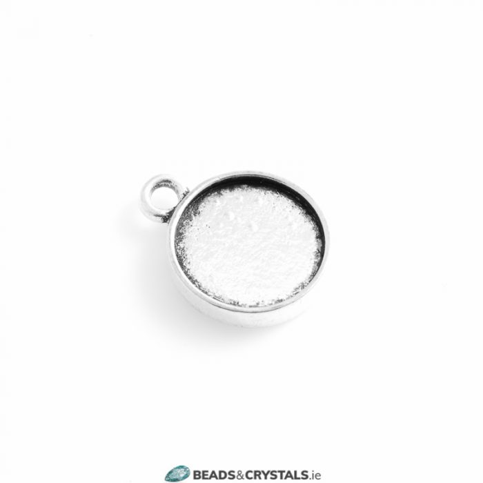 Antique Silver 12mm Round Pendant Mount, 16 pieces