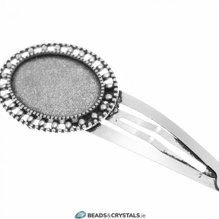 Antique Silver Oval 18x25mm Hair Slide, 1 piece