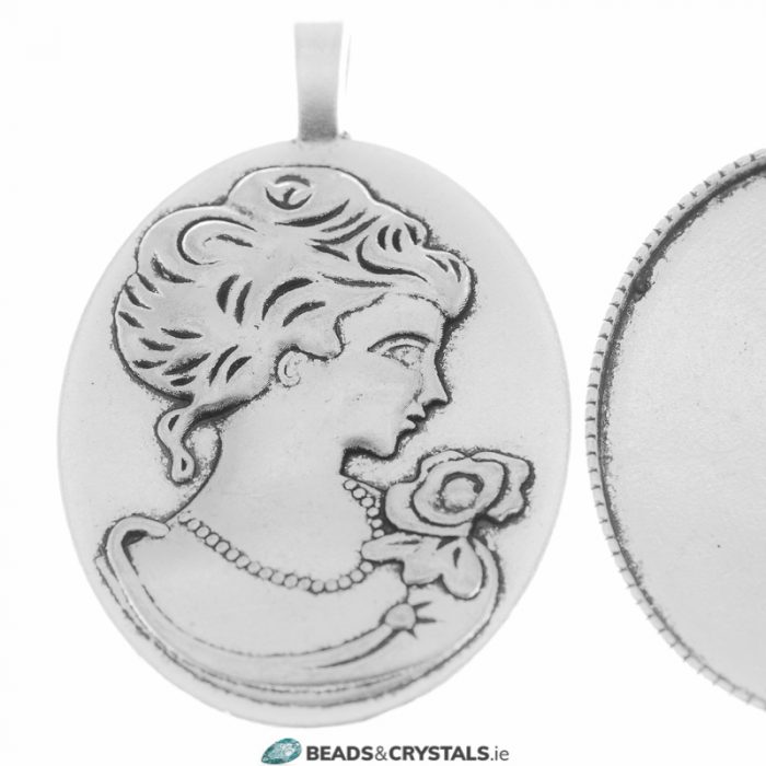 Antique Silver Oval 30x40mm Pendant, 1 piece