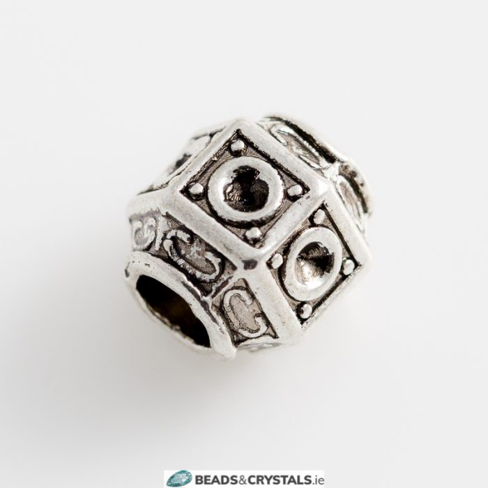 Silver Pandora Style, 6 Sided Bead, 3 pieces