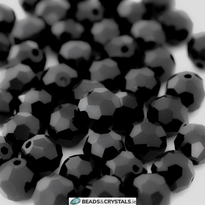 Black Facetted Round Glass Beads