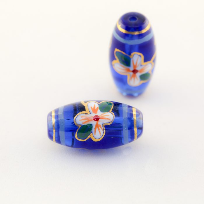 Blue Decal Glass bead, 19x10mm (10 pieces)
