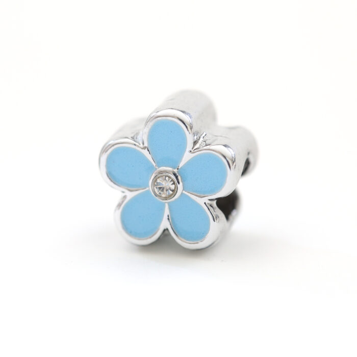 Silver Pandora Style, Blue Flower, 3 pieces