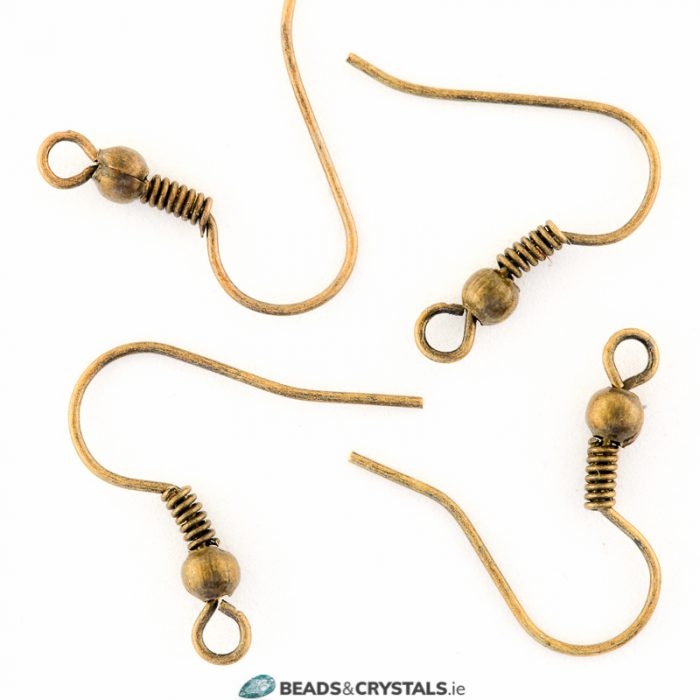 Bronze Fish Hooks with Ball and Spring (72 pieces) Beads and Crystals