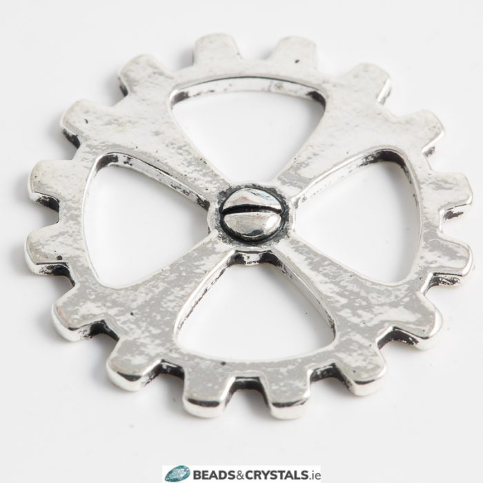Silver Steampunk Cog Gear, 4 Spoke, 20mm