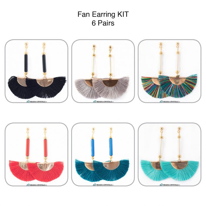 Mixed Colours, Fan Tassel Earring KITS x 6 pairs