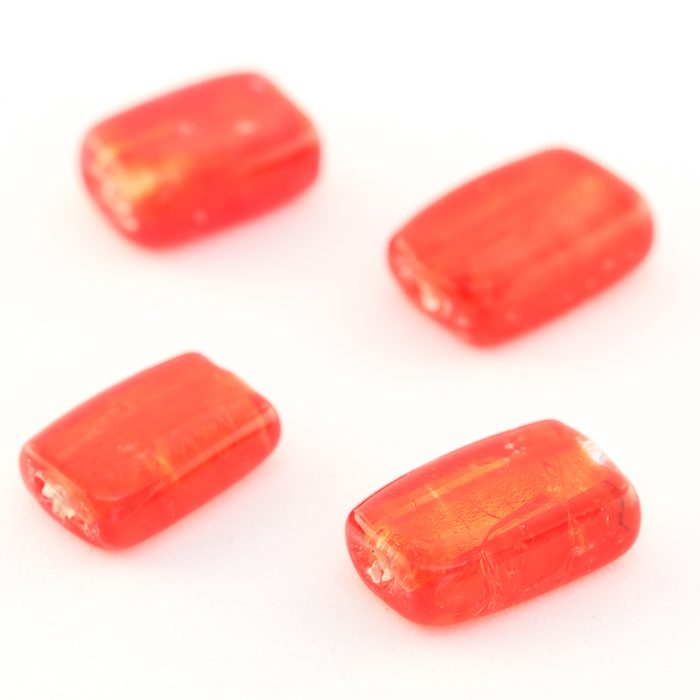 Red Rectangle Silver Foil Glass bead, 16x10mm (10 pieces)