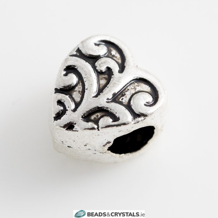 Silver Pandora Style, Heart Bead, 3 pieces