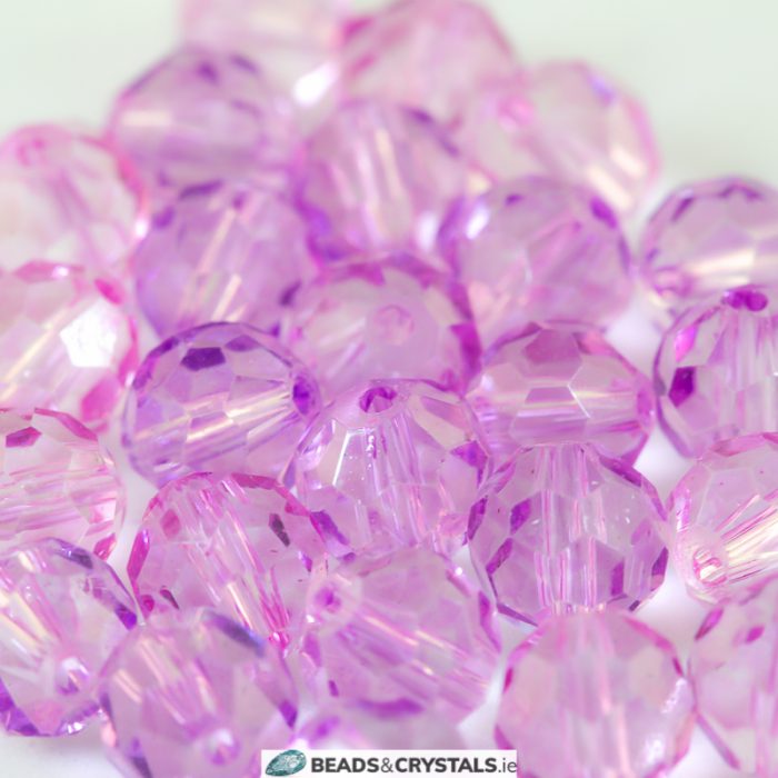 Mauve Facetted Round Glass Beads