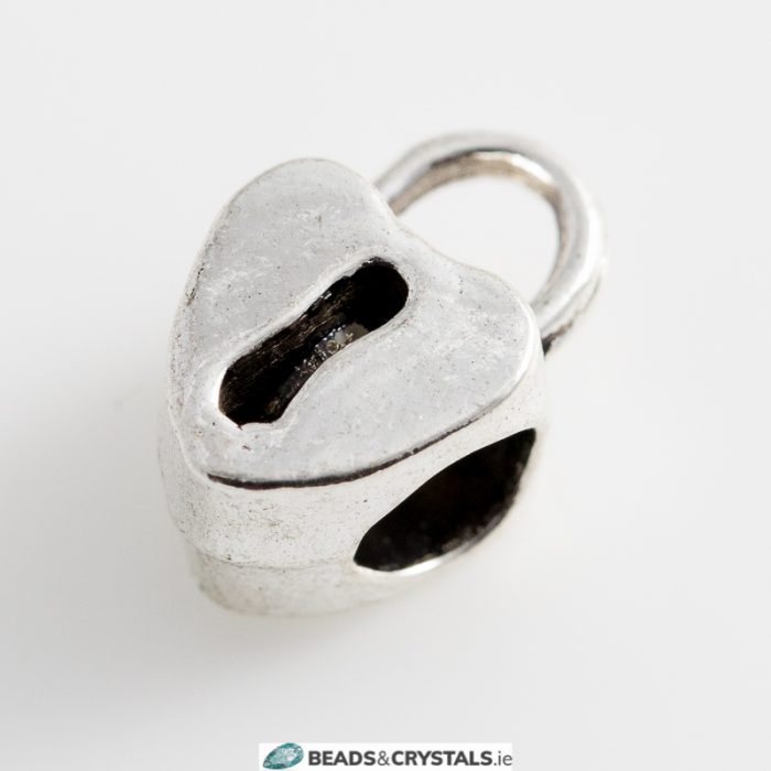 Silver Pandora Style, Heart Lock Bead, 3 pieces