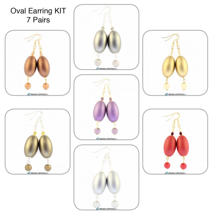 Mixed Colours, Oval Earring KITS x 7 pairs