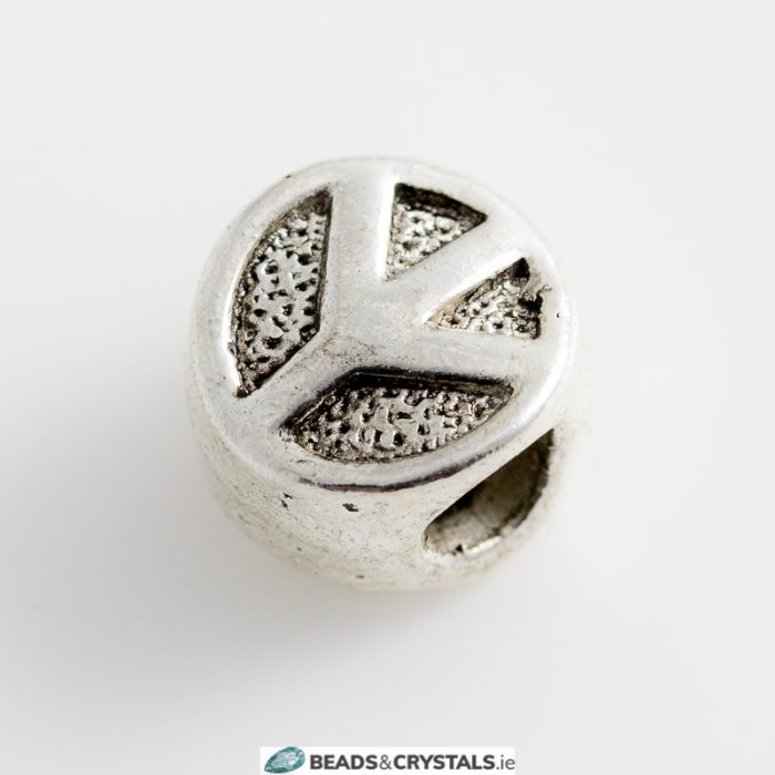 Silver Pandora Style, Peace Sign Bead, 3 pieces