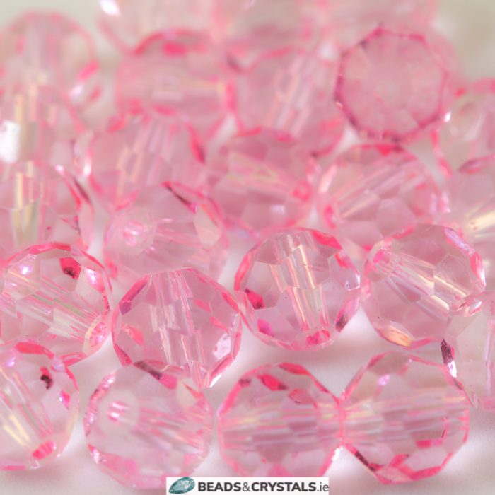 Pink Rosaline Facetted Round Glass Beads,