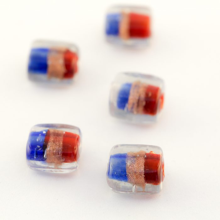 Red/Blue Square Glass bead, 10x10mm (10 pieces)
