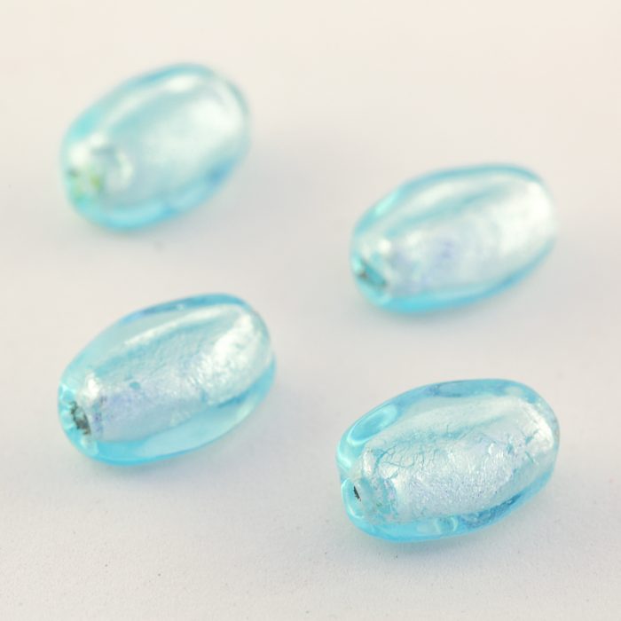 Aqua Blue Silver Foil Glass bead, 16x10mm (10 pieces)