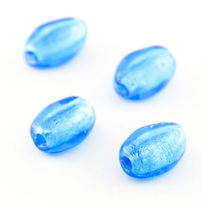 Blue Silver Foil Glass bead, 16x10mm (10 pieces)