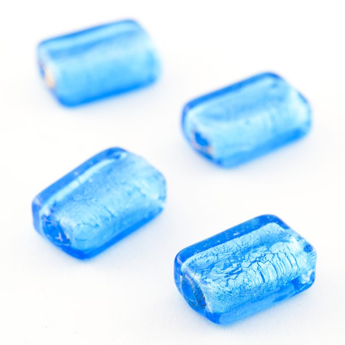 Blue Silver Foil Glass bead, 16x10mm (10 pieces)