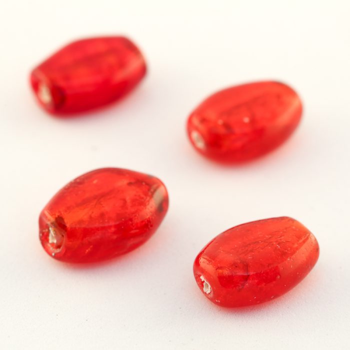 Red Silver Foil Oval Glass bead, 14x10mm (10 pieces)