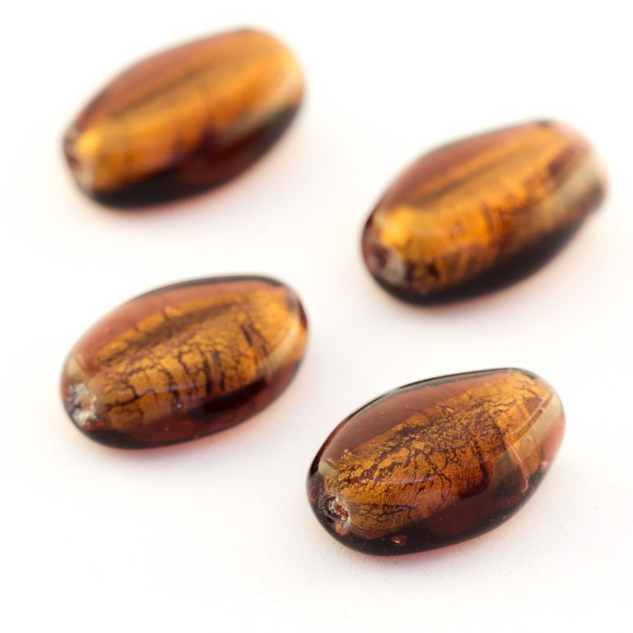 Brown Silver Foil Oval Glass bead, 14x10mm (10 pieces)