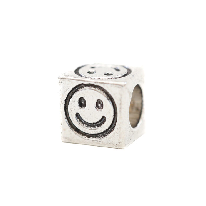 Silver Pandora Style, Smiley Face Bead, 3 pieces