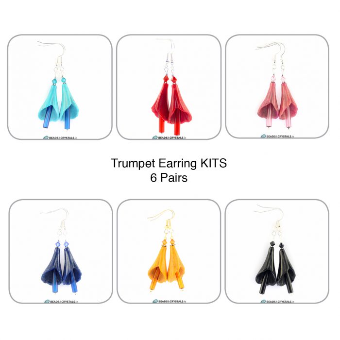Mixed Colours, Trumpet Earring KITS x 6 pairs