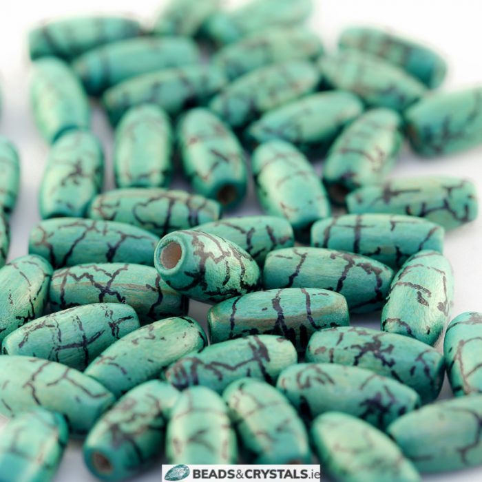 Wooden Turquoise and Black Oval 15x7mm (100 pieces)