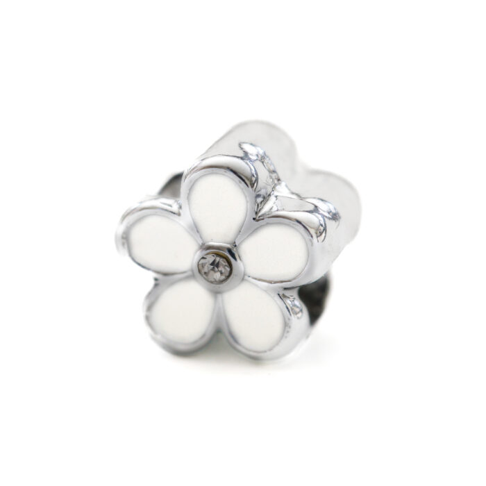 Silver Pandora Style, White Flower, 3 pieces